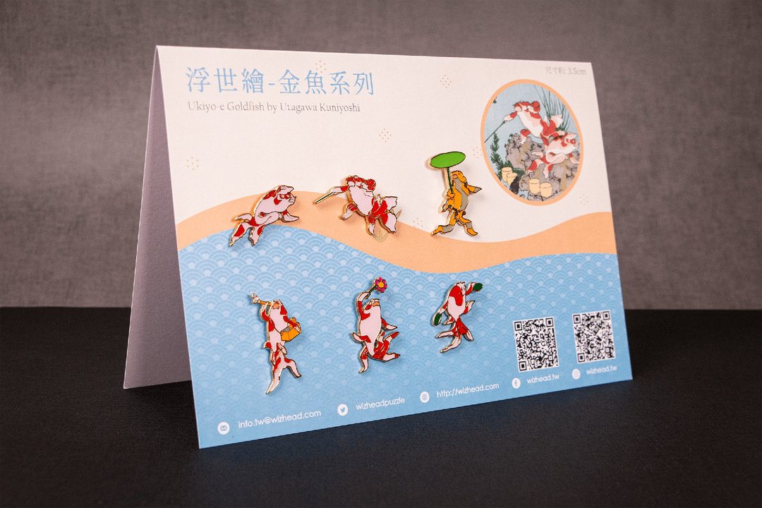 【金属徽章】金鱼百态-收藏组 6入 | 歌川国芳 浮世绘 日本名画 - 徽章/别针 - 其他金属 多色