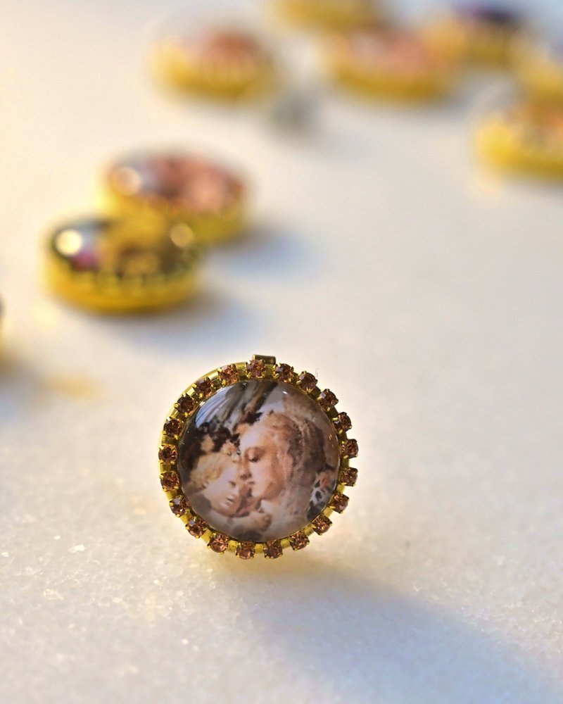 Button Cover 手作钮扣饰~复古宗教~名画系列: 圣母子与施洗约翰 - 袖扣 - 玻璃 多色