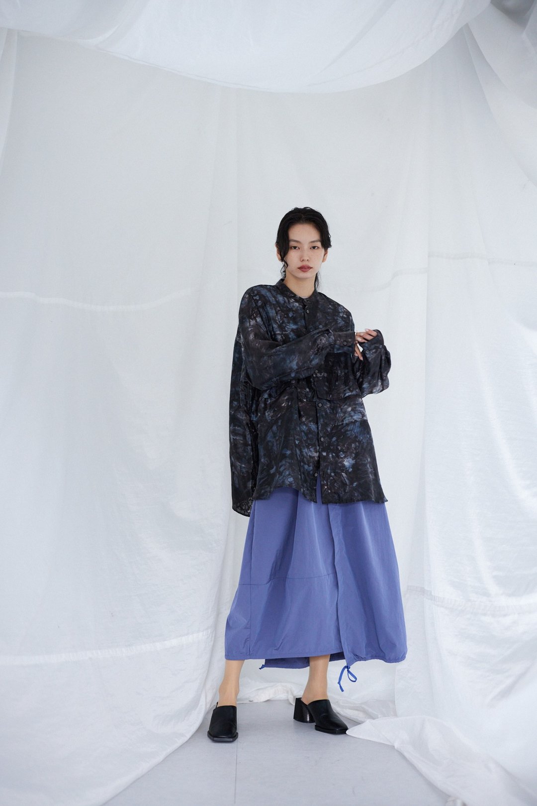 撞色口袋衬衫 BL / 灰板岩绿 / 炭灰 - 女装衬衫 - 尼龙 白色
