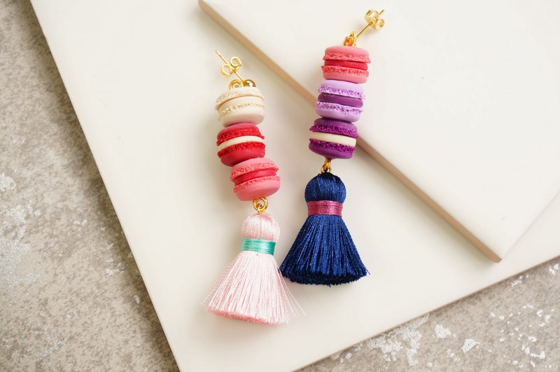 马卡龙 耳环/耳夹 紫红色系 手工软陶黏土 低温泥 - 耳环/耳夹 - 粘土 紫色