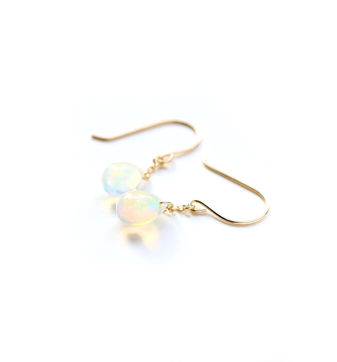 Single Opal (Drop) K10 Hook Earrings October Birthstone ~ESPOIR~ - 耳环/耳夹 - 宝石 多色