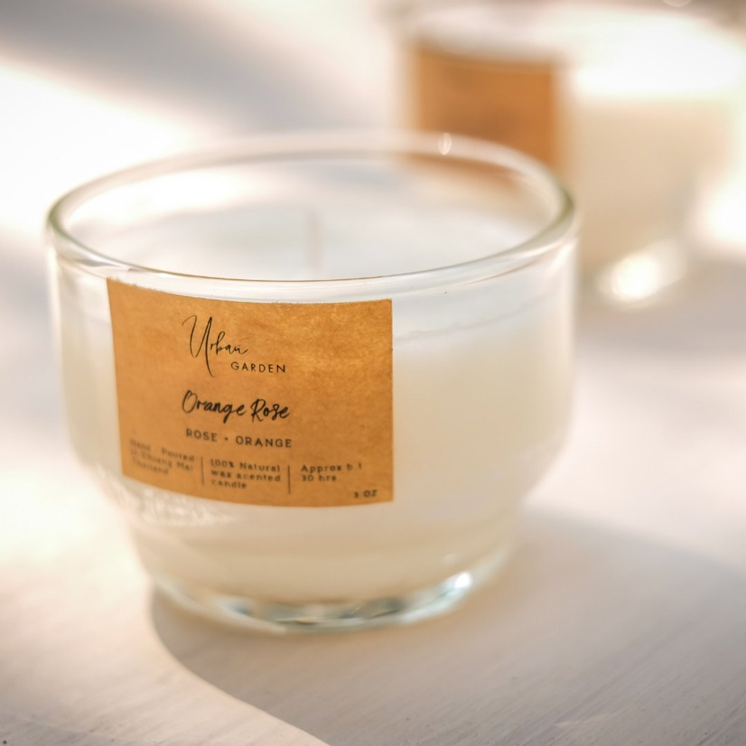 Soy Wax Candle, Orange &amp; Rose Scented Candle, Aromatherapy Candle, Massage Oil - 蜡烛/烛台 - 精油 白色