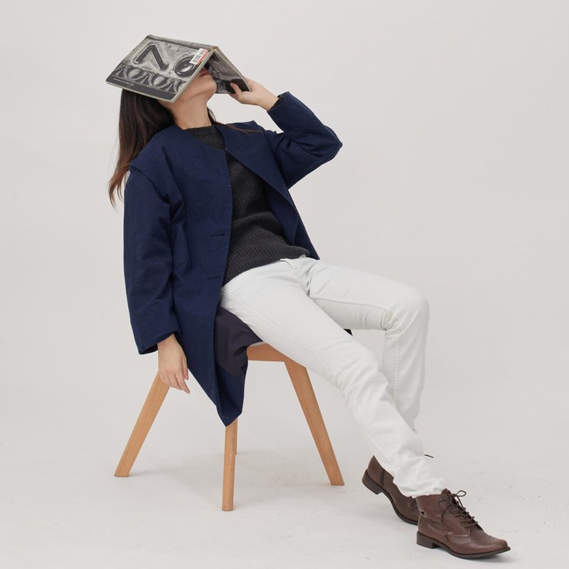 Cass试炼双口袋外套/单宁格纹 - 女装休闲/机能外套 - 聚酯纤维 蓝色