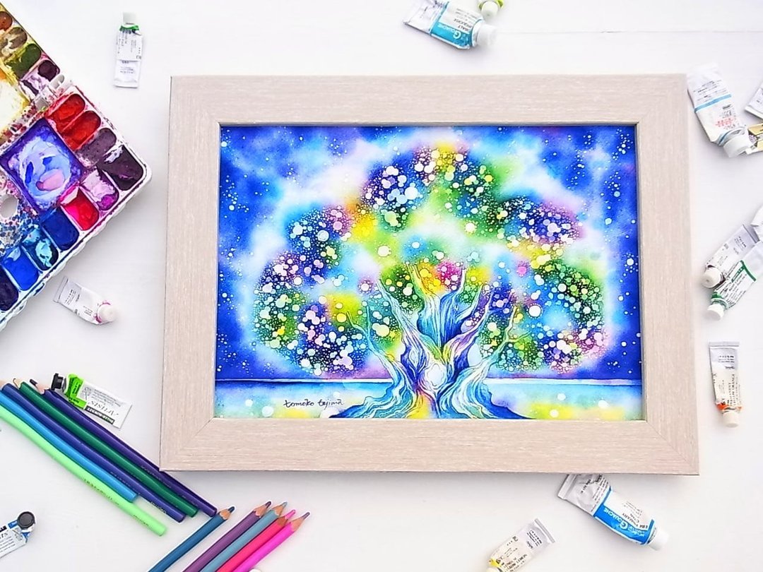 [星星之母树]室内艺术印刷品水彩画风景时尚客厅墙壁装饰宇宙 - 海报/装饰画/版画 - 纸 蓝色