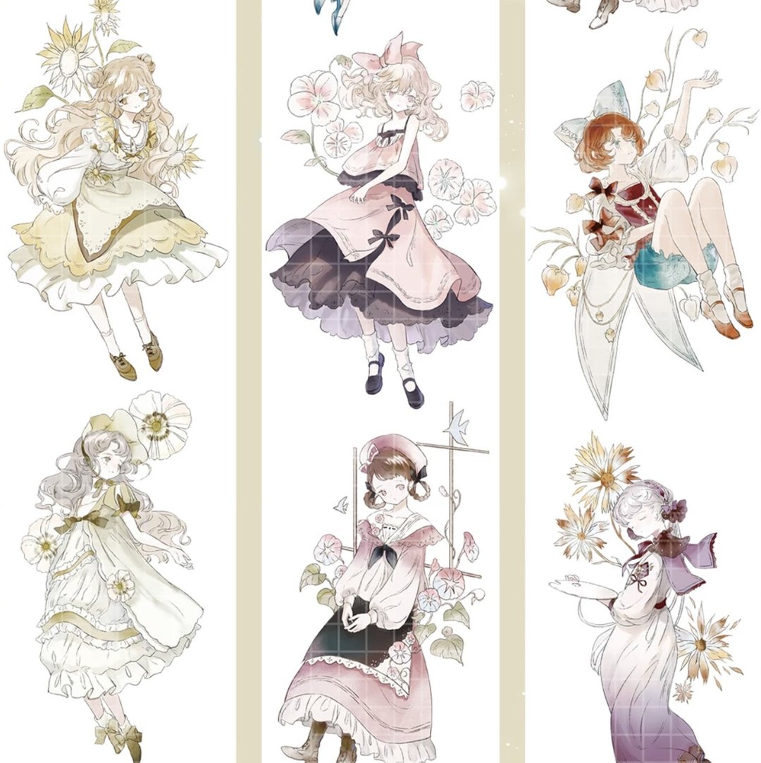 芙羅拉 花と少女 西洋風 ロマンティック PET 貝殼光 - 纸胶带 - 其他材质 多色