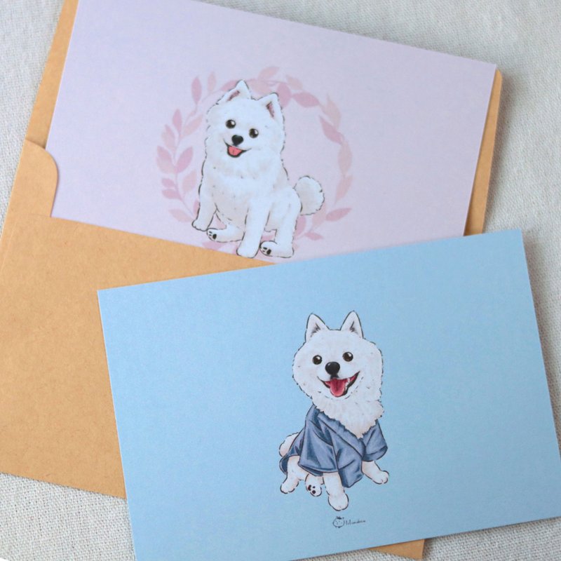 狗狗明信片 博美狗狗 狗狗 明信片 白色狗狗 可爱 插画 卡片 - 卡片/明信片 - 纸 透明