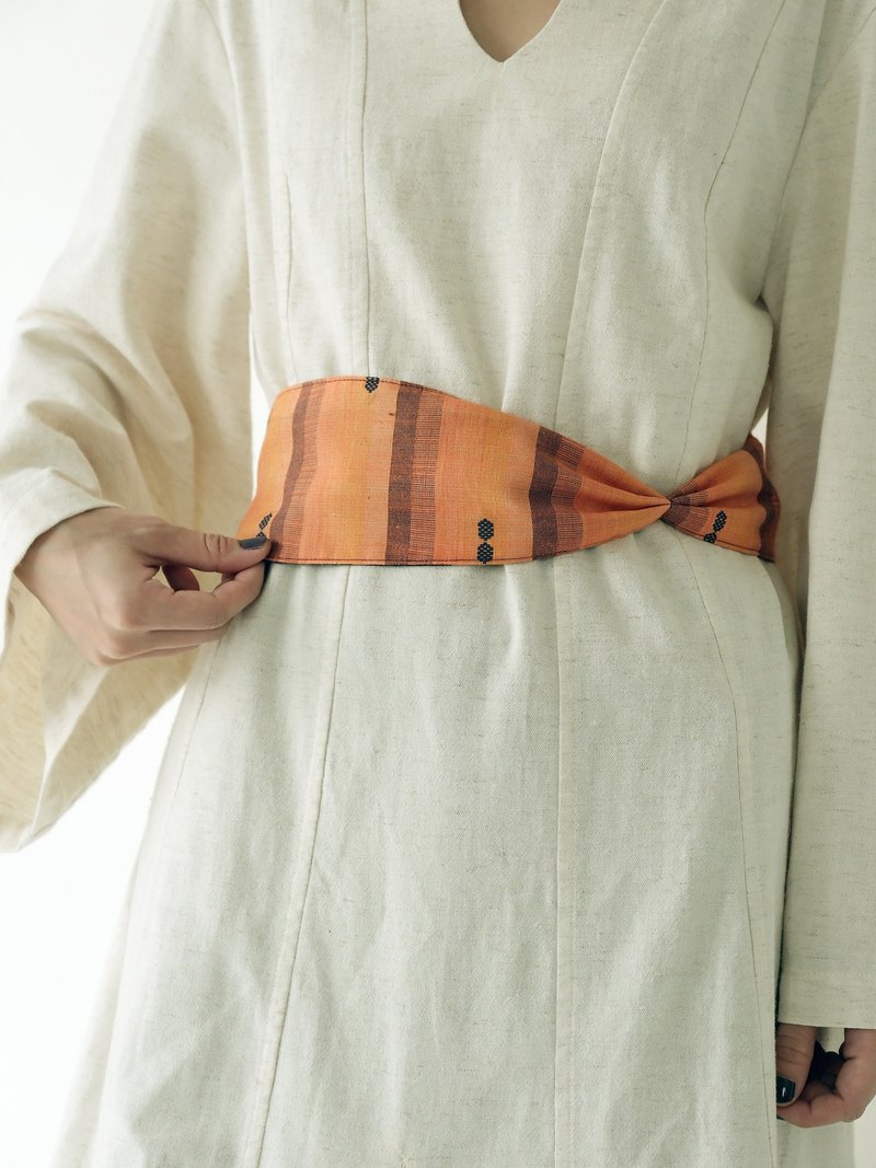 川 衣 WEAR BEING  印度织纹布料宽版 腰带/头带  橘 - 皮带/腰带 - 棉．麻 橘色