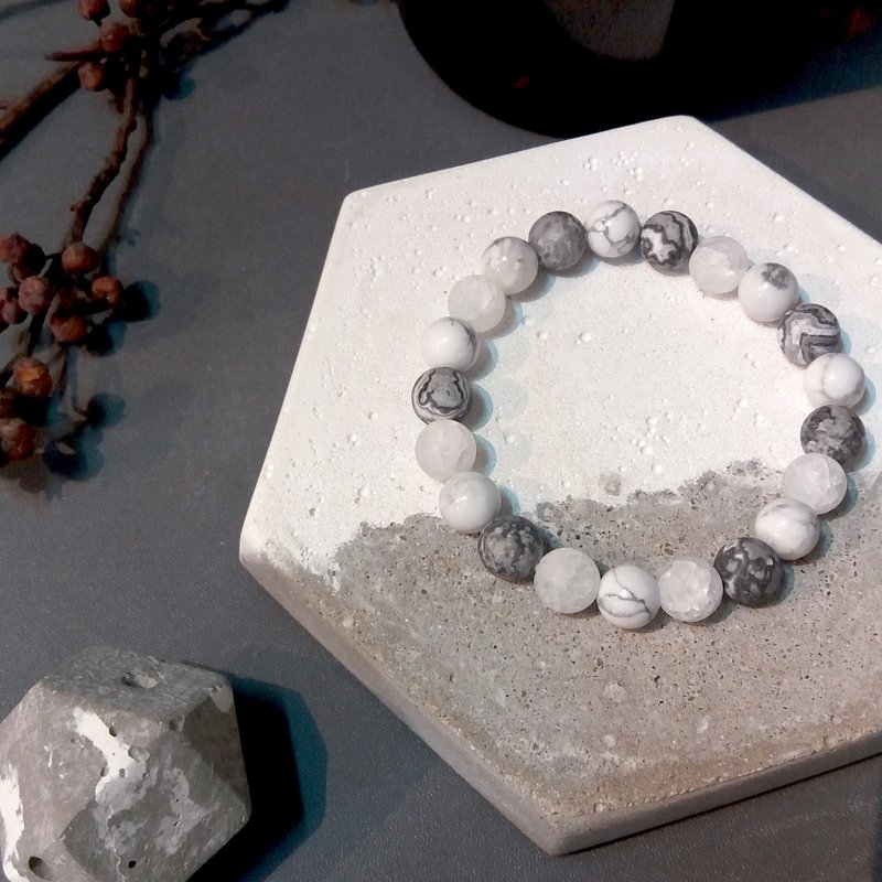 【圣诞礼盒】【净】水晶矿石手链 / 白松石 X 毕卡索石 X 白水晶 - 手链/手环 - 半宝石 白色