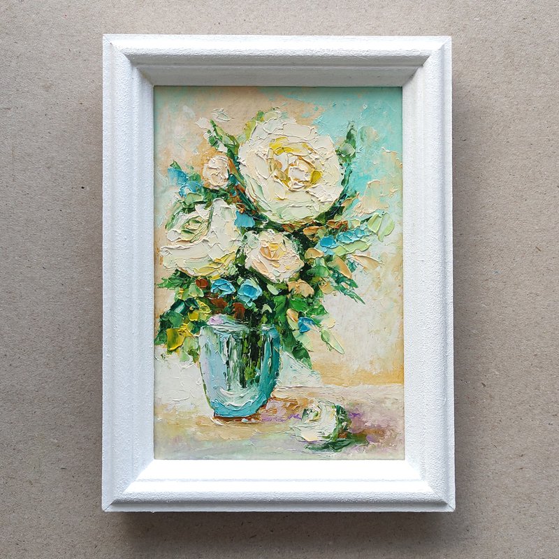 白玫瑰原创油画、微型花卉艺术品、花墙艺术 - 海报/装饰画/版画 - 其他材质 多色