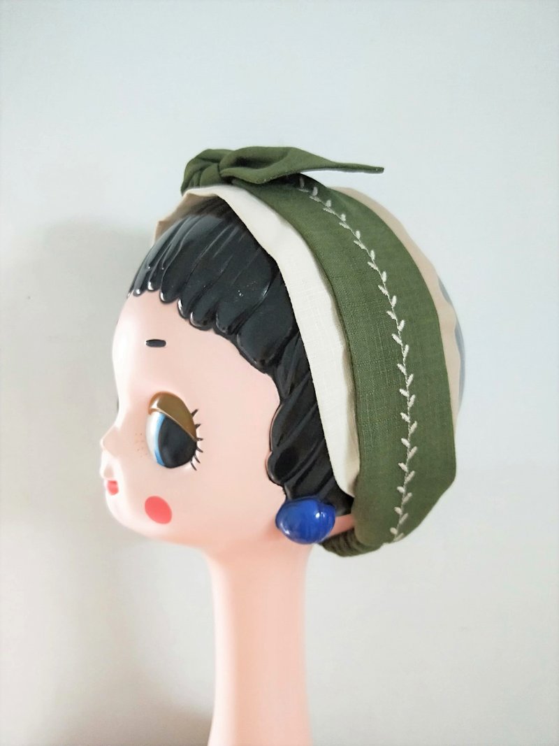 双层发带宽版-藤蔓(电绣) - 发带/发箍 - 棉．麻 绿色