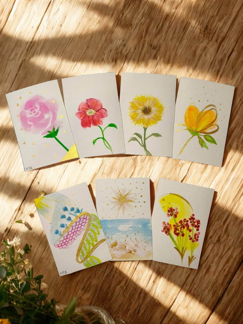 灵魂花语能量卡手绘7入组附金葱点缀 - 卡片/明信片 - 纸 多色