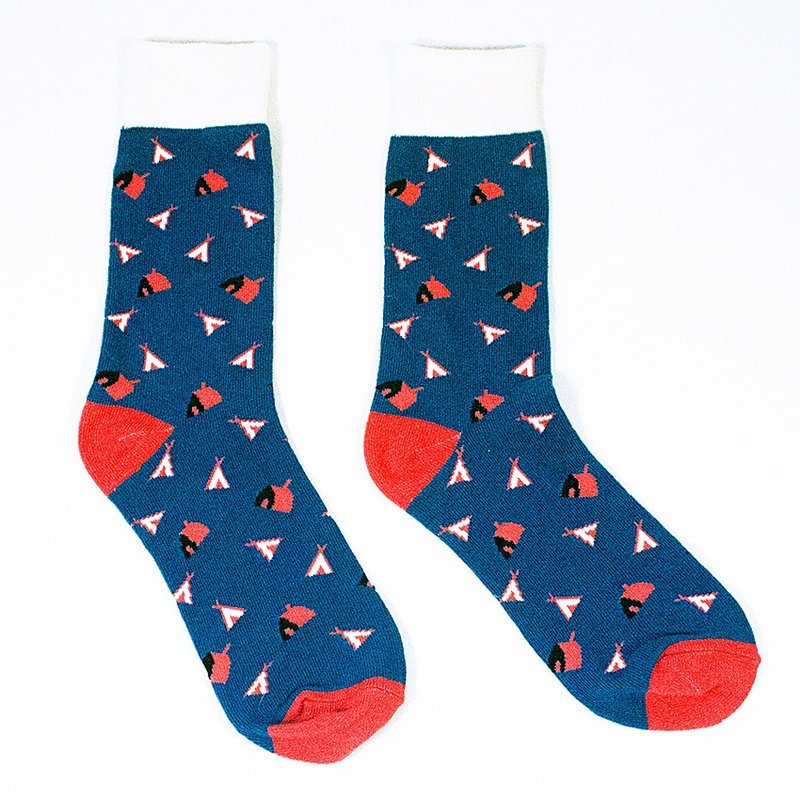 Forest & Waves袜子/帐篷小屋 - 袜子 - 棉．麻 蓝色