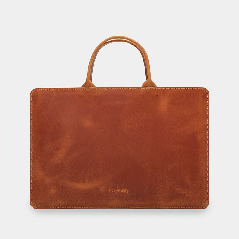 手工干邑色皮革笔记本电脑保护套 – 时尚的 MacBook 便携包 - 电脑包 - 真皮 橘色