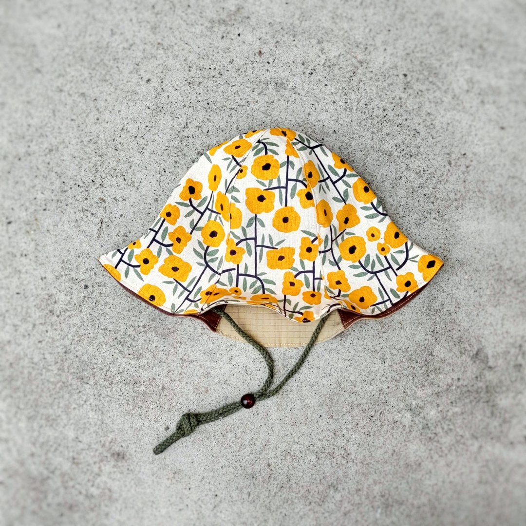 小牛村 手工钓钟帽 双面遮阳帽 可爱 母亲节礼物 / 后院芥黄花 - 帽子 - 棉 黄色
