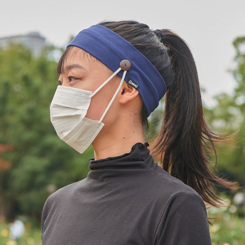 附钮扣口罩发带，男女适用，棉质发箍，头巾，瑜珈 - 发带/发箍 - 棉．麻 