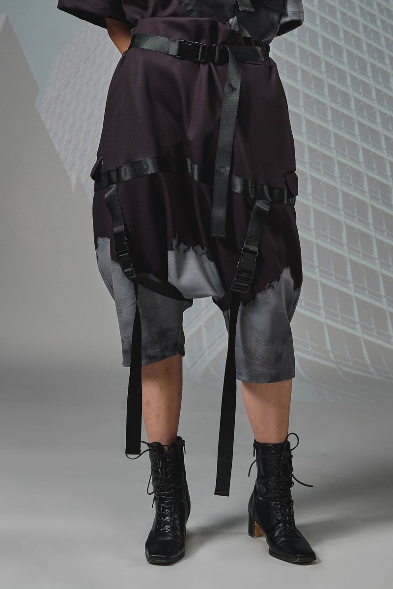 21SS INF 电绣织带低裆短裤 - 女装长裤 - 聚酯纤维 黑色