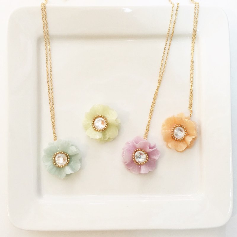 施华洛世奇水钻花朵项链／定制化／镀金链／紫／橘／黄绿／蓝绿 - 项链 - 粘土 紫色