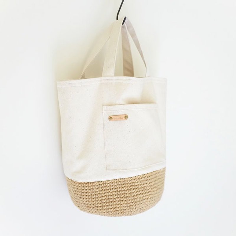 日常麻编手提帆布袋，米白色 - 手提包/手提袋 - 棉．麻 白色