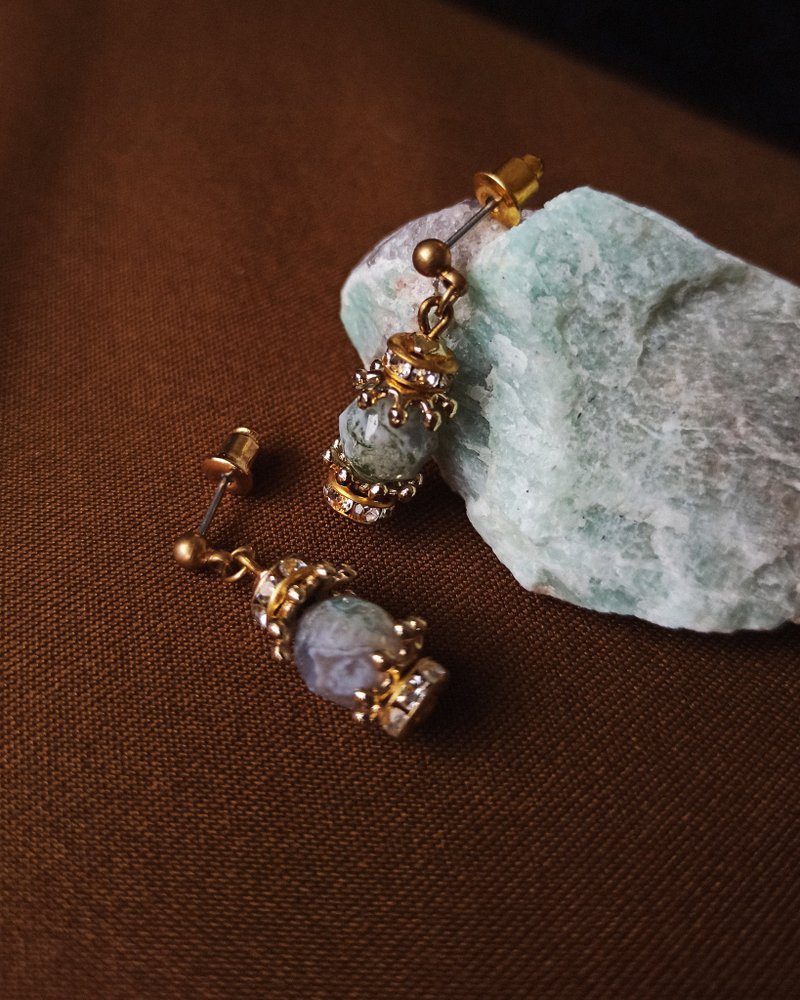 锆石夹心天然石短耳环 - 树纹玛瑙 - 耳环/耳夹 - 水晶 多色