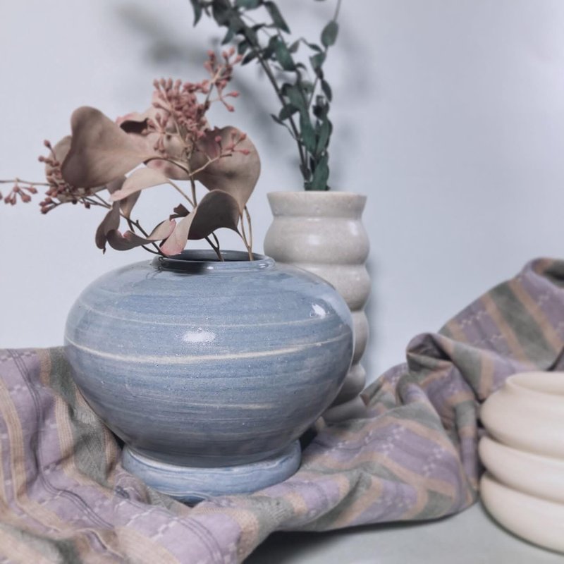 蓝月-绞胎双球花器 - 花瓶/陶器 - 陶 蓝色