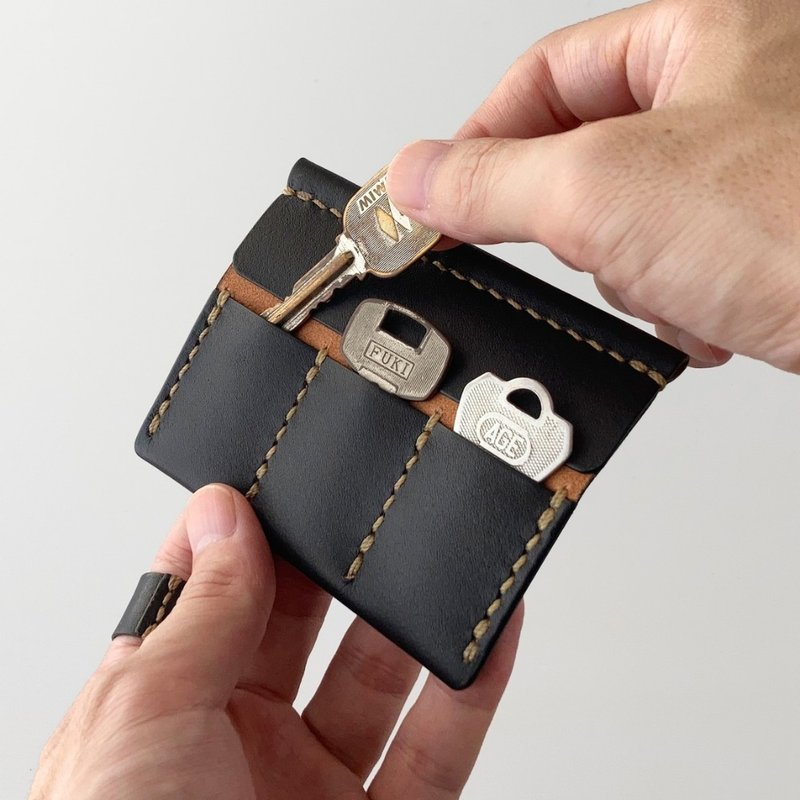 巴西苏木染皮革丨3个锁匙位丨纤巧锁匙包【zlat3/ずらっと3】手工缝制，匠心之作 - 钥匙链/钥匙包 - 真皮 黑色