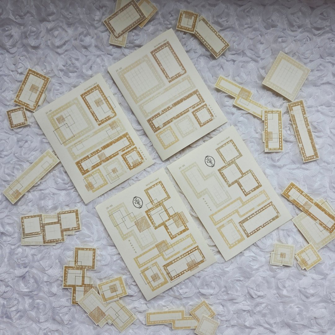 网格迷你标签-米黄色棕色 - 贴纸 - 纸 