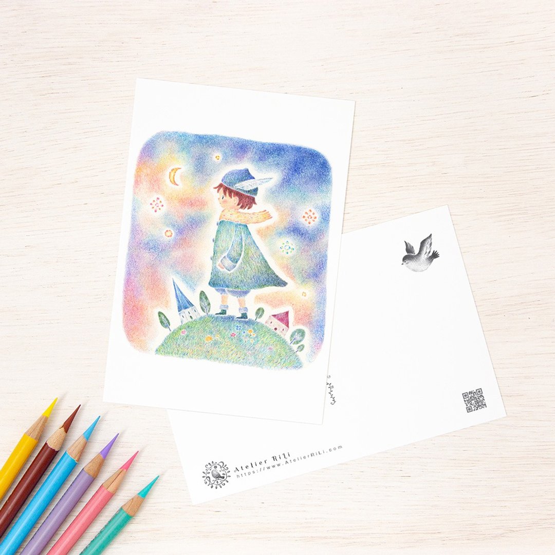 五张一组。如同绘本般的。明信片 小小星之子 PC-1257 - 卡片/明信片 - 纸 多色