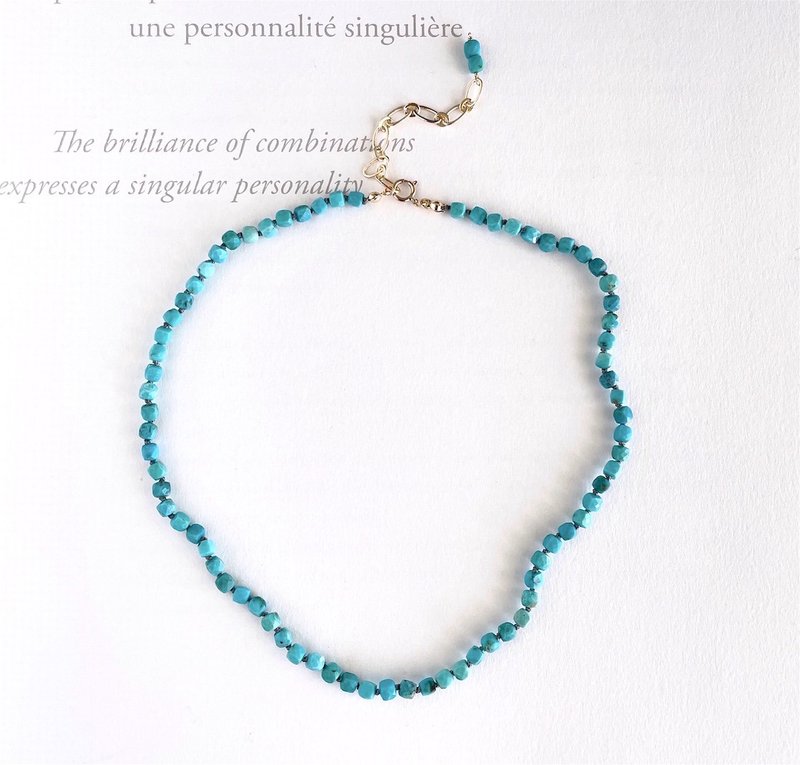 天然绿松石立方体切割颈链 - 颈链 - 半宝石 蓝色