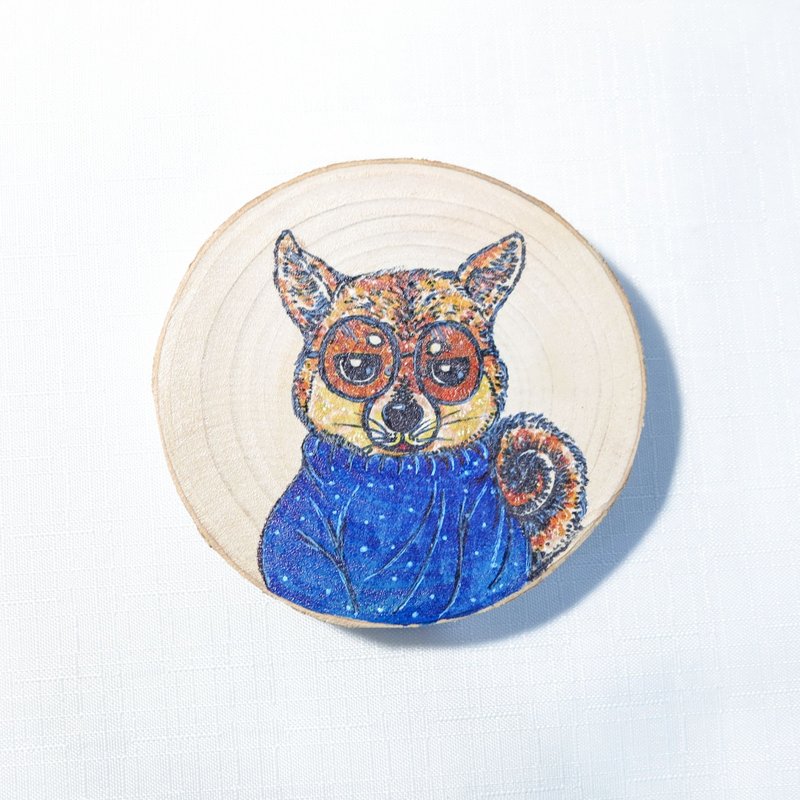 限量-疗愈手绘木头画（杯垫）-眼镜阿柴哥 - 杯垫 - 纸 蓝色