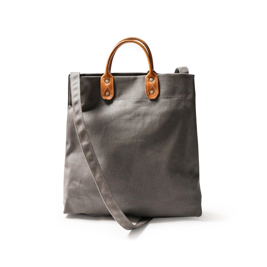 点子包【icleaXbag】简约M号真皮帆布购物袋 手提包 深灰色 DG26 - 侧背包/斜挎包 - 棉 灰色