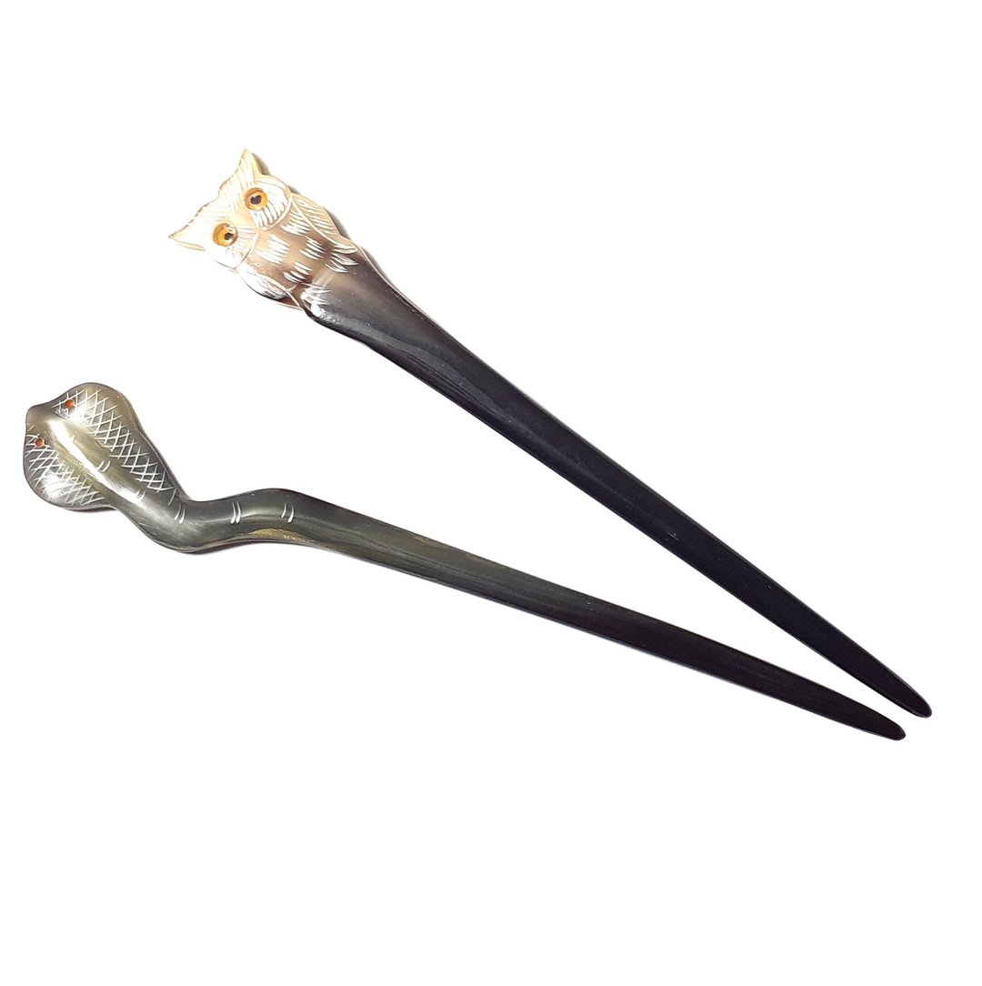 女士专属手工水牛角发簪套组 - 经典发饰 - 发饰 - 环保材料 咖啡色