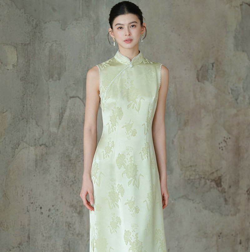 【春涧绿】新中式复古中国风 醋酸提花/缎面改良旗袍 - 旗袍 - 其他材质 绿色