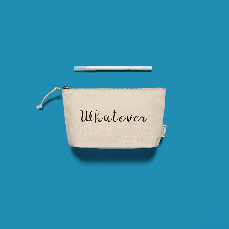 定制文  金属拉链包 化妆包 笔袋 厚磅帆布 - 英法日韩8字体 自己设计 送礼有趣 - 化妆包/杂物包 - 棉．麻 白色