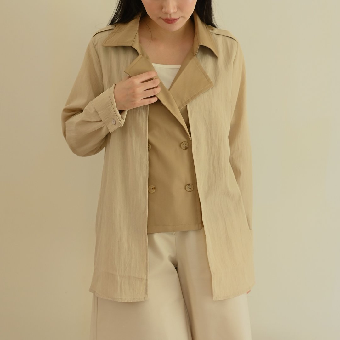 风衣结构-双层剪裁两穿上衣和外套-杏色 - 女装休闲/机能外套 - 聚酯纤维 黄色