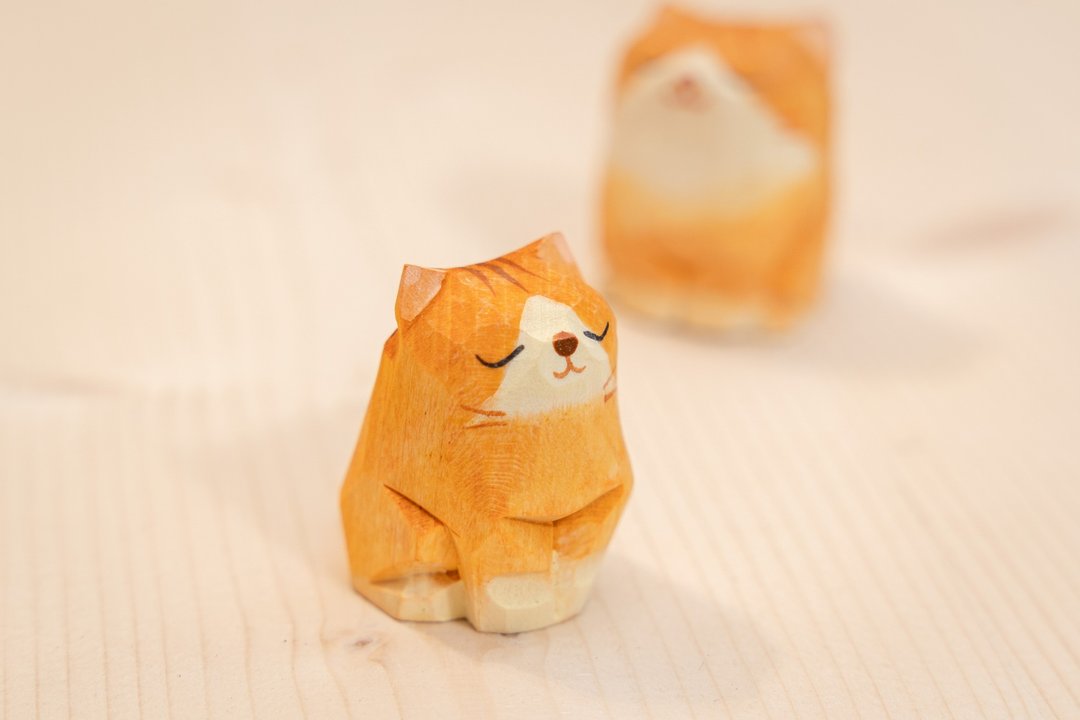 Islandoffer岛屿制作 木雕可爱猫宝宝 - 玩偶/公仔 - 木头 咖啡色
