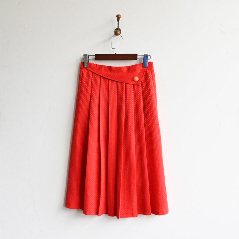 【蛋植物古着】艳红光影百褶古着长裙 - 裙子 - 其他人造纤维 红色