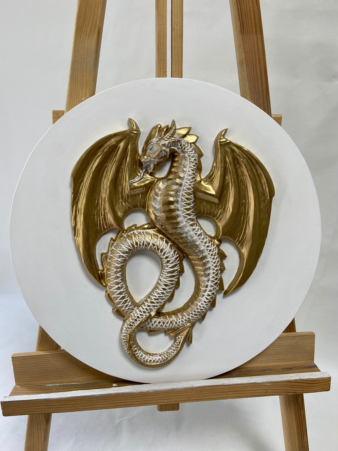 Bas-relief Dragon, Gold Dragon, Dragon decor, Plaster Wall Art, Dragon Wall Art - 墙贴/壁贴 - 其他材质 金色