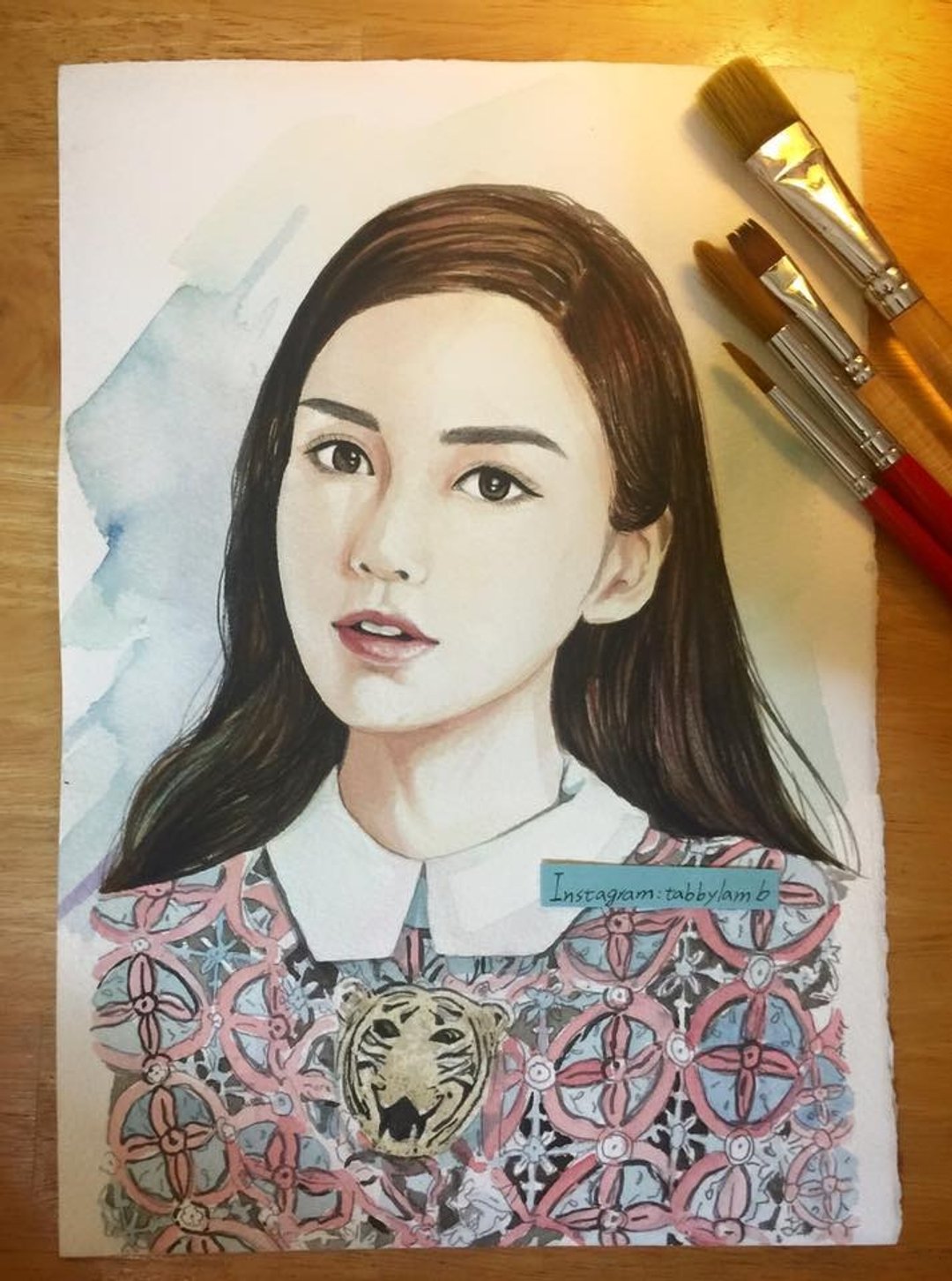 虎斑羊人像定制画/水彩/单人A4-(含框) - 订制画像 - 纸 