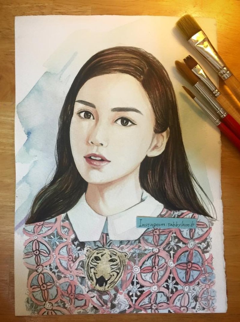 虎斑羊人像定制画/水彩/单人A4-(含框) - 订制画像 - 纸 