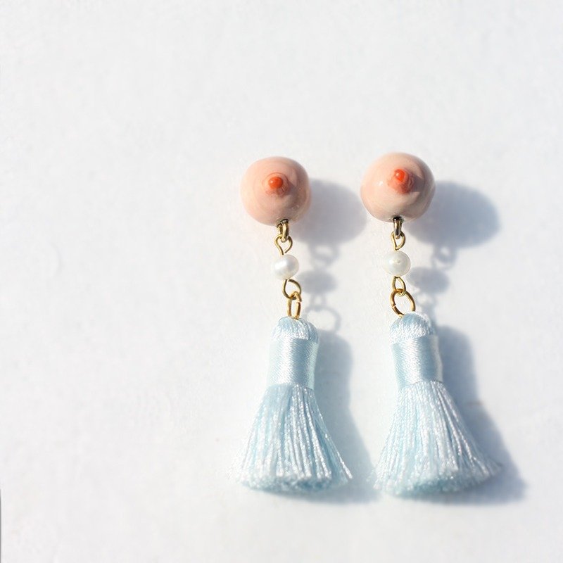 paramecium【尼坡】乳头耳环流苏小咪咪石塑粘土手工制原创设计可爱搞怪创意 - 耳环/耳夹 - 粘土 粉红色