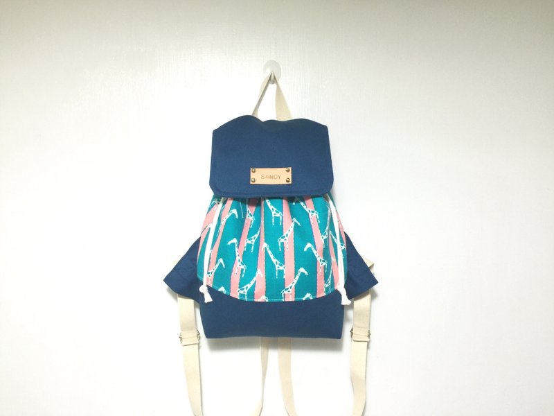 长颈鹿儿藏在细节中蓝后背包/赠送免费打印名字皮标 - 后背包/双肩包 - 其他材质 蓝色