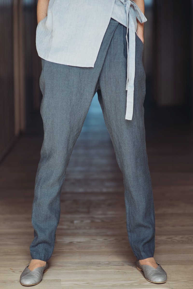 Linen Pants Motumo With The Fold On The Front - 14K3 - 女装长裤 - 亚麻 多色