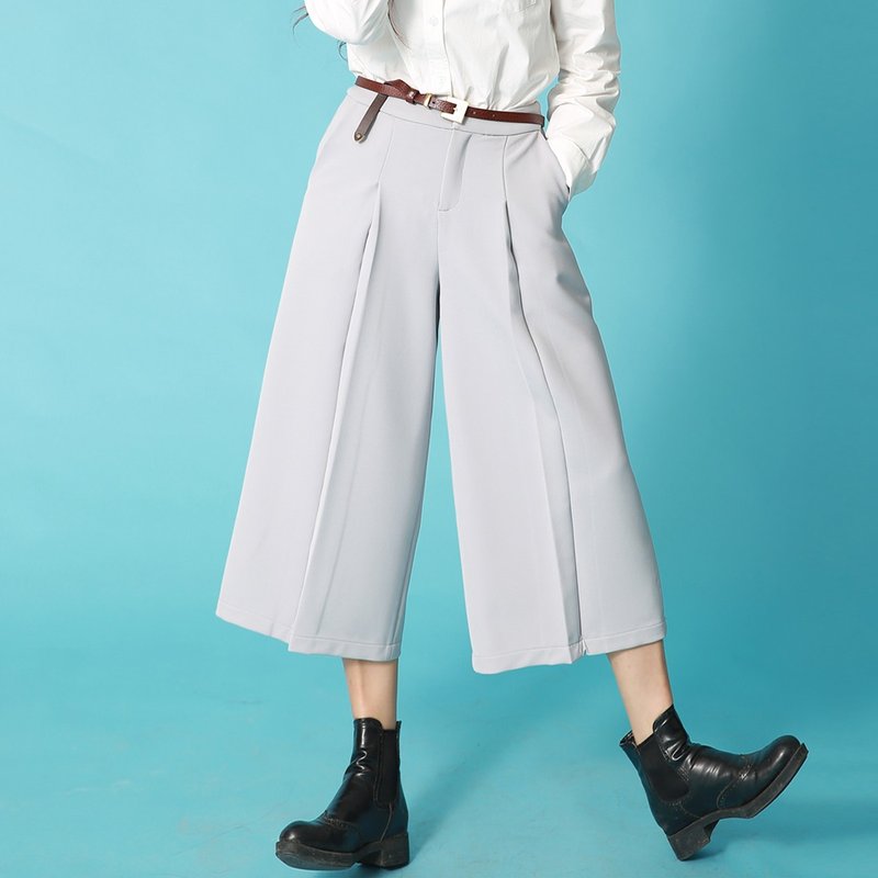 安妮陈2016春季新款简约中腰阔脚阔腿灰色九分女裤阔脚裤 - 女装长裤 - 其他材质 灰色