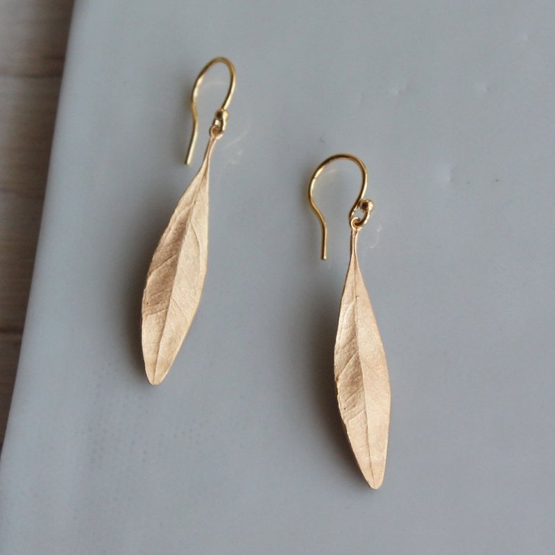 橄榄叶耳环 银饰 - 耳环/耳夹 - 纯银 金色