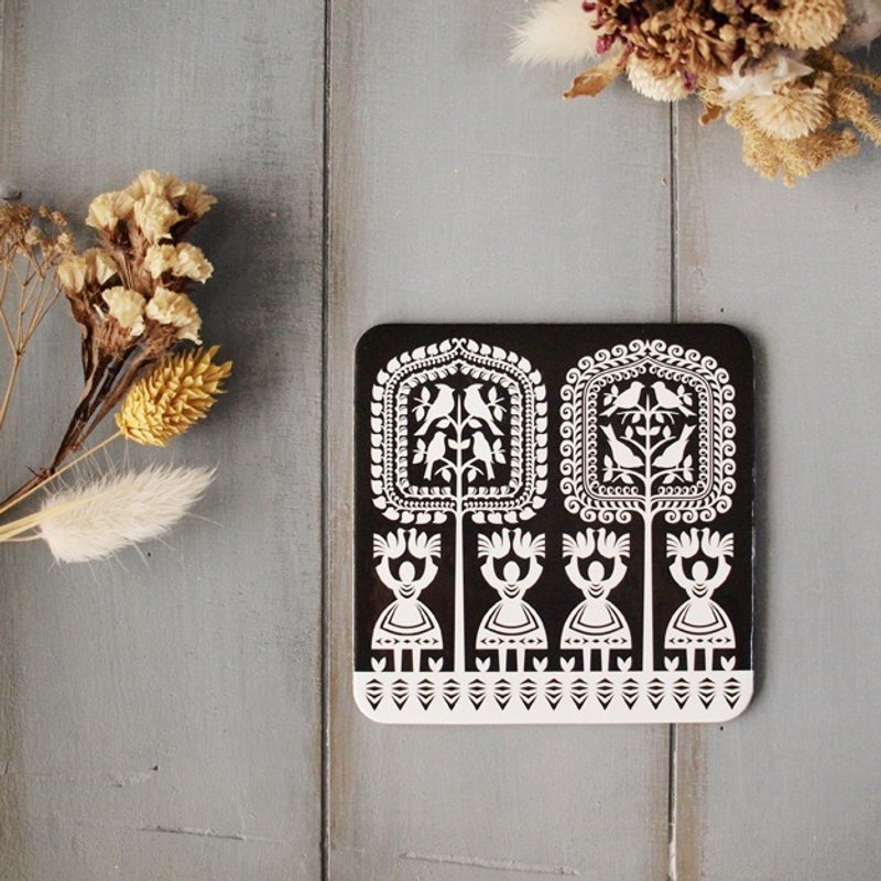 Folkstar 波兰传统图腾杯垫 黑底剪影 单件 - 杯垫 - 纸 黑色