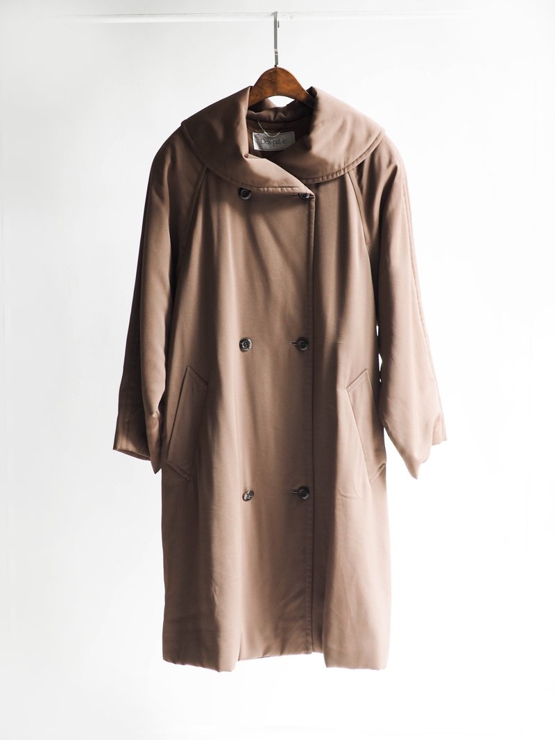 河水山 - 佐贺的夏日午后咖啡拿铁 古董大翻领连帽风衣外套 古着 trench coat vintage oversize - 女装休闲/机能外套 - 棉．麻 咖啡色