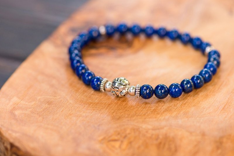 【Woody'sHandmade】招财。青金石貔貅手串。925银饰版。Prosperity -  Lapis lazuli with pí xiū, 925 silver version - 手链/手环 - 宝石 蓝色