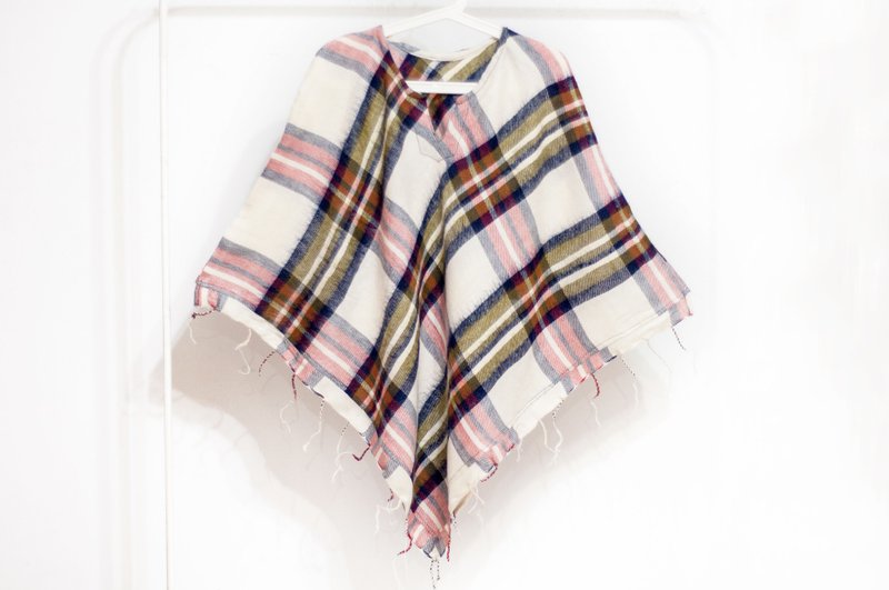 印地安民族风流苏斗篷/波希米亚斗篷披肩/羊毛连帽斗篷-法式格纹 - 围巾/披肩 - 羊毛 多色
