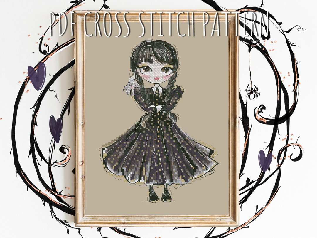 哥德女孩 II - Wednesday Addams 娃娃 - PDF 十字绣图稿 - 手工艺教程/工具书 - 其他材质 