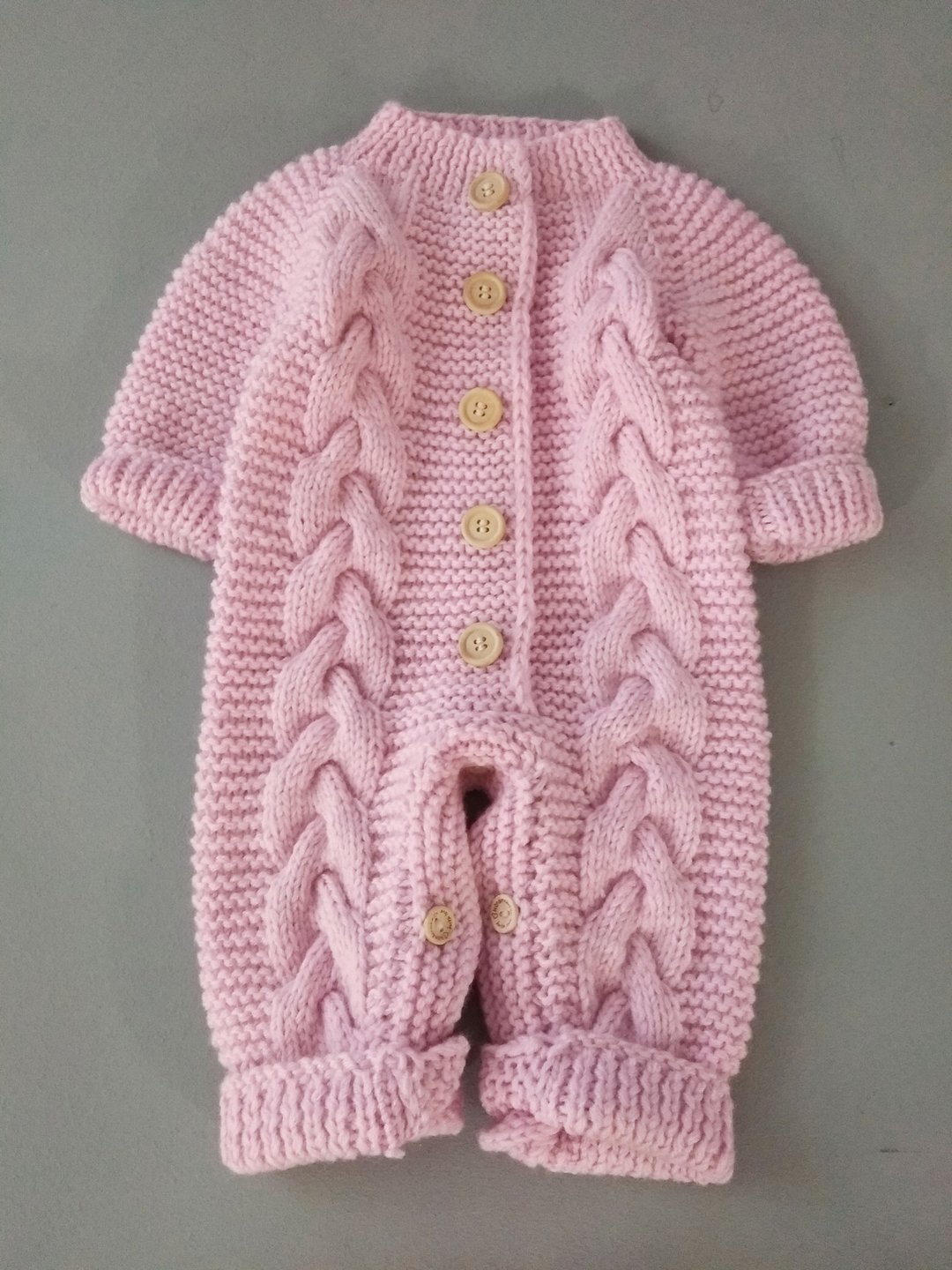 Knitting pattern for baby romper, 0-6 months, pdf instruction in English - 包屁衣/连体衣 - 羊毛 粉红色